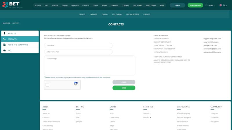 Thumbnail 22bet-casino support