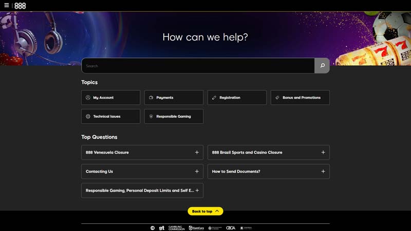 888sport support screenshot