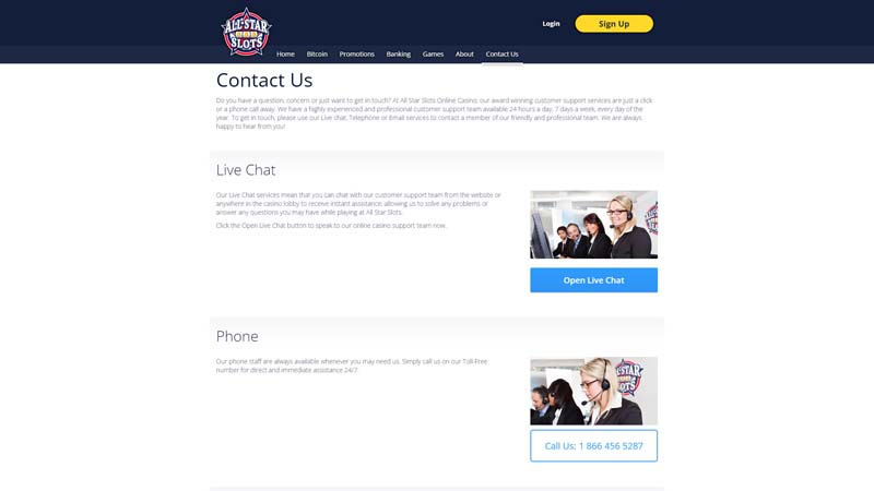 all-star-slots-casino support screenshot