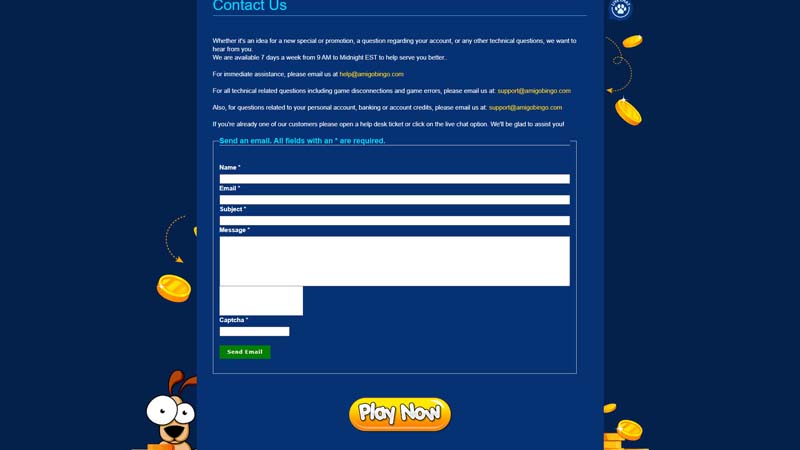 amigo-bingo support screenshot