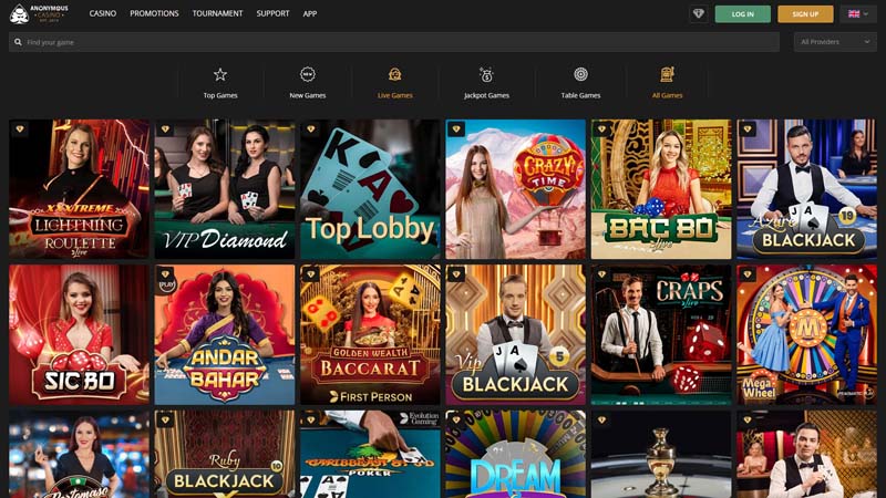 anonymous-casino live screenshot