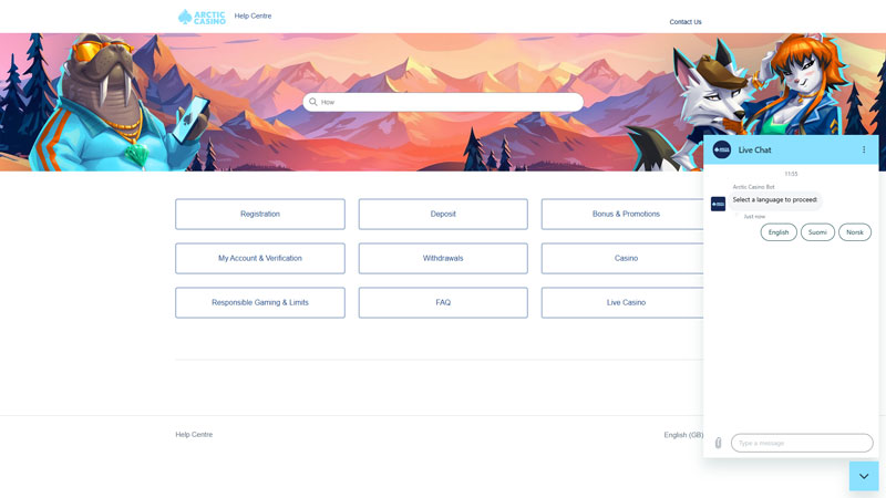 arctic-casino support screenshot
