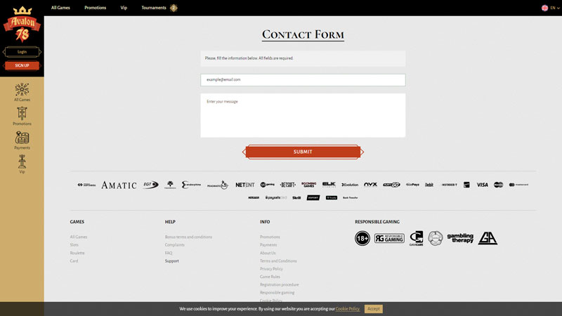 avalon78 support screenshot
