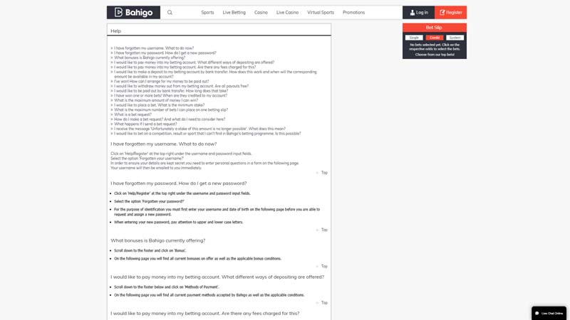 bahigo support screenshot