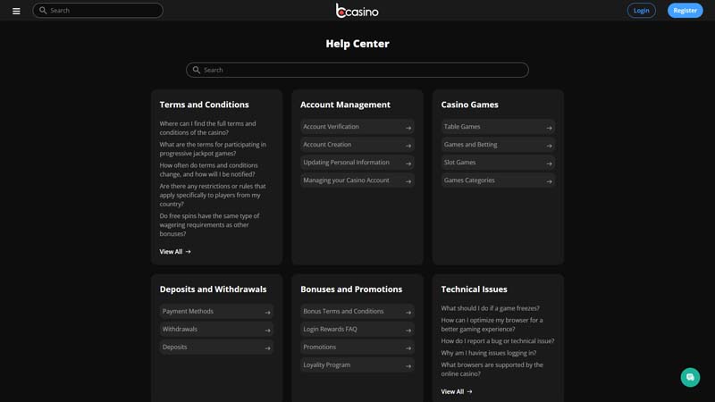 bcasino support screenshot