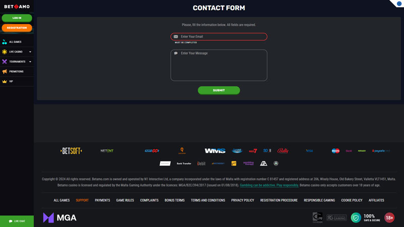 betamo support screenshot
