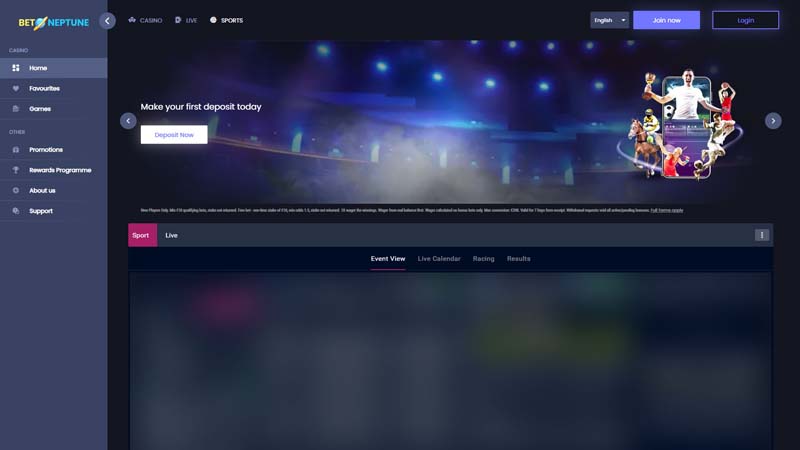 betneptune lobby screenshot