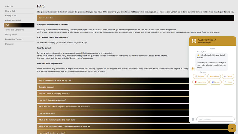 betrophy support screenshot