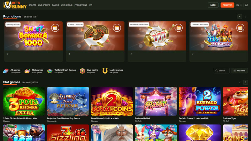 bets-bunny lobby screenshot