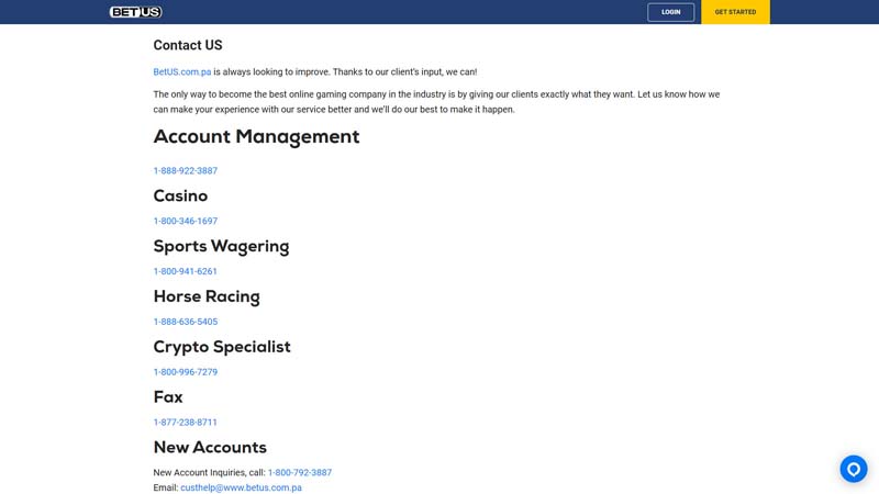 betus support screenshot