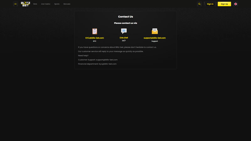 blitz-bet support screenshot