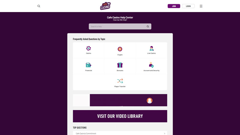 cafe-casino support screenshot