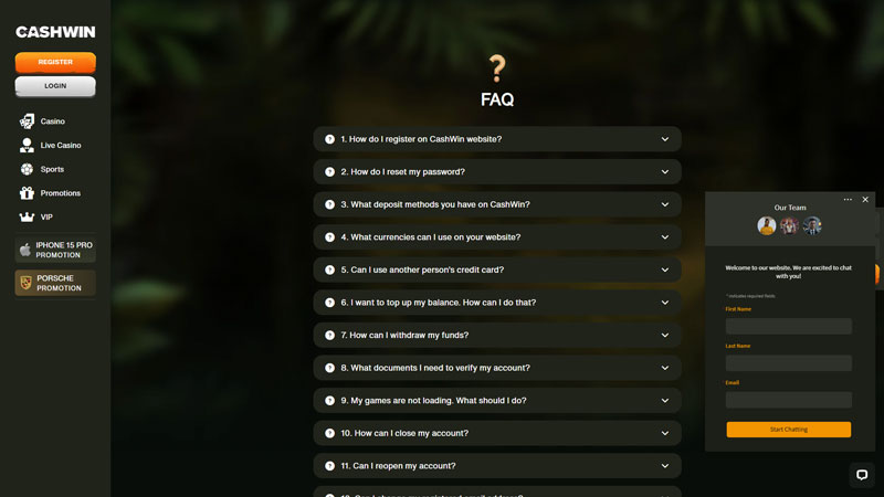 cashwin support screenshot