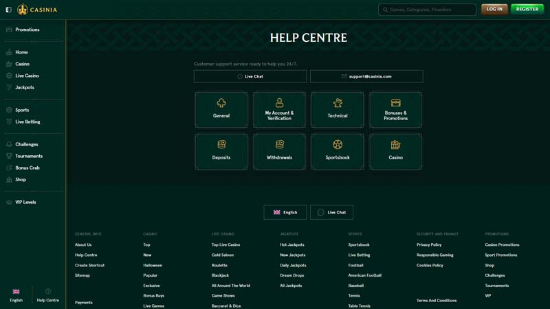 Thumbnail casinia-casino support