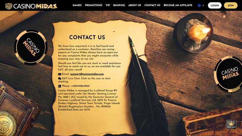 casino-midas support screenshot