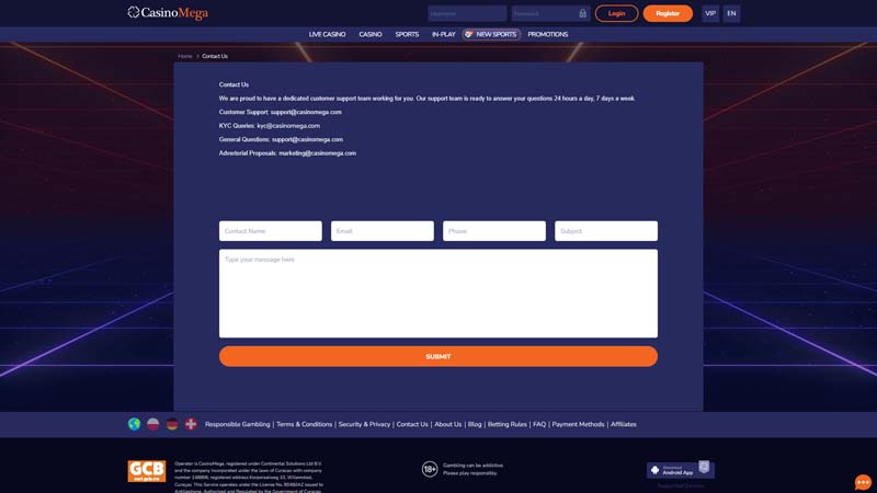 Thumbnail casinomega support