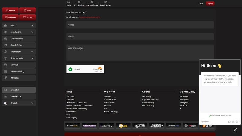 casinostars support screenshot