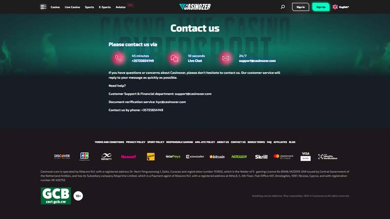 Thumbnail casinozer support