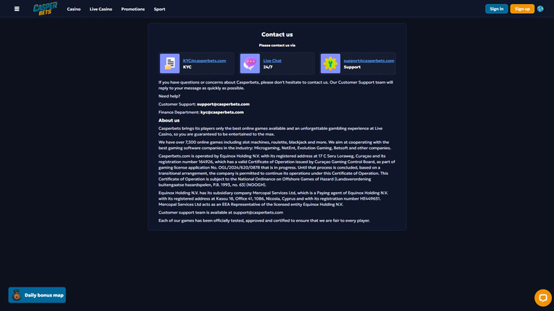 casper-bets support screenshot