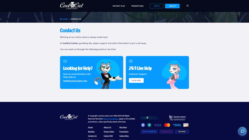 coolcat-casino support screenshot