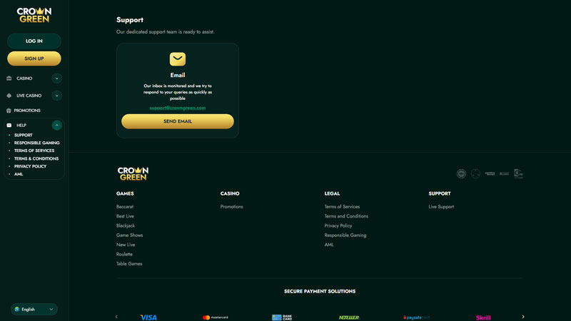 crowngreen support screenshot