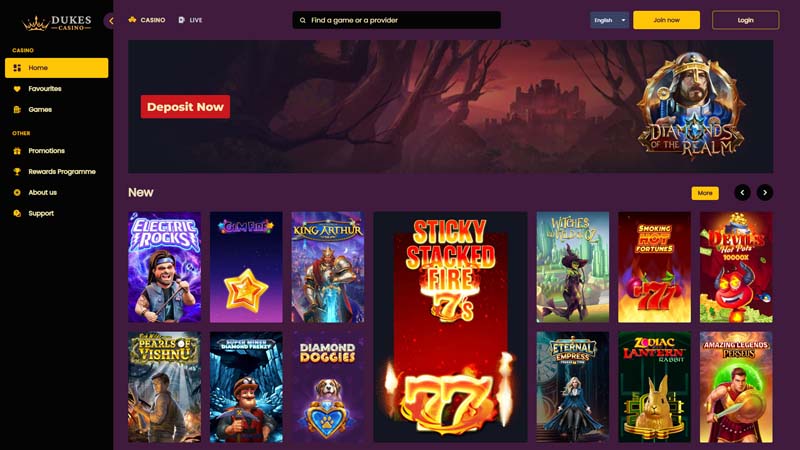 dukescasino lobby screenshot