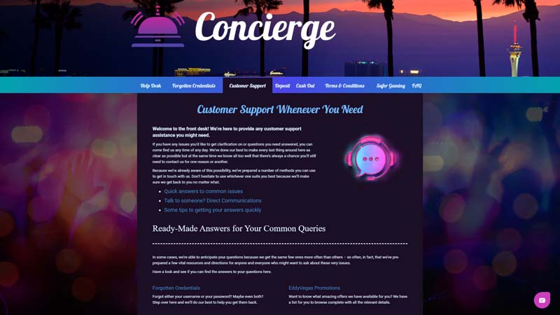 eddyvegas support screenshot