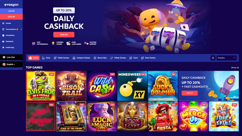 evospin lobby screenshot