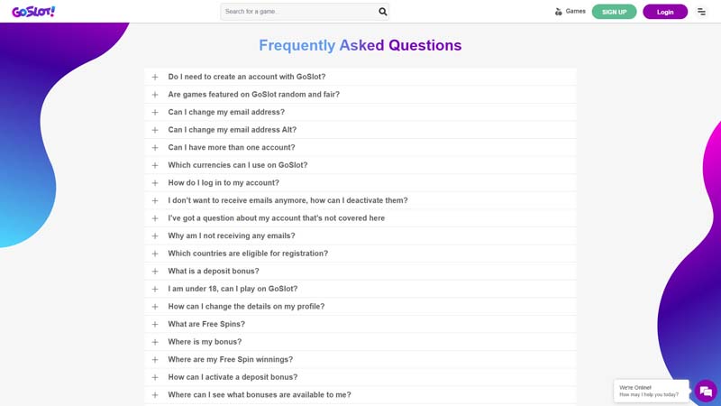 goslot support screenshot