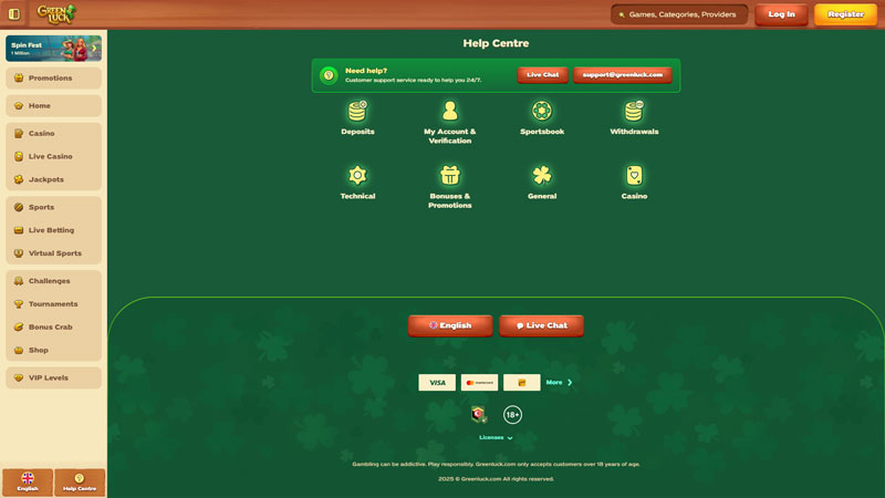 greenluck support screenshot