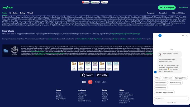 Thumbnail hajper-casino support