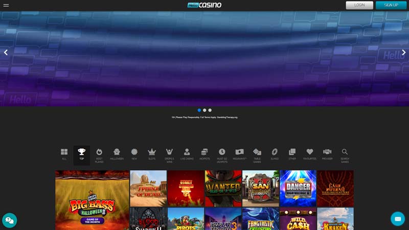 hello-casino lobby screenshot