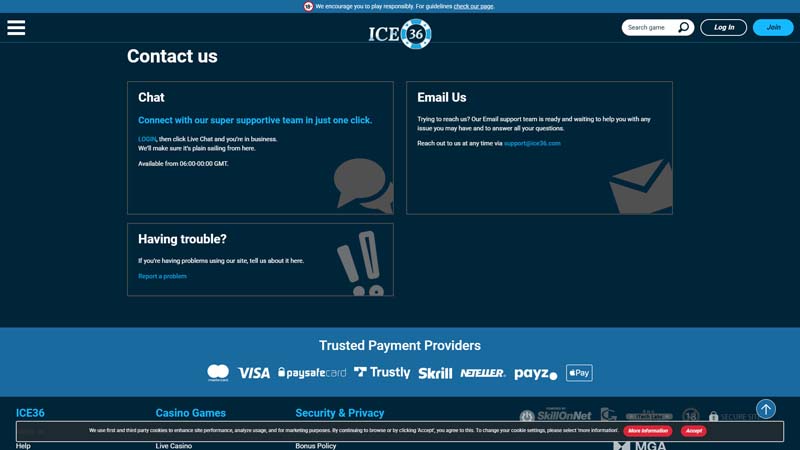 ice36 support screenshot