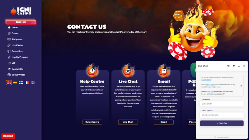 Thumbnail igni-casino support