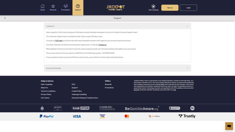 Thumbnail jackpot-mobile-casino support