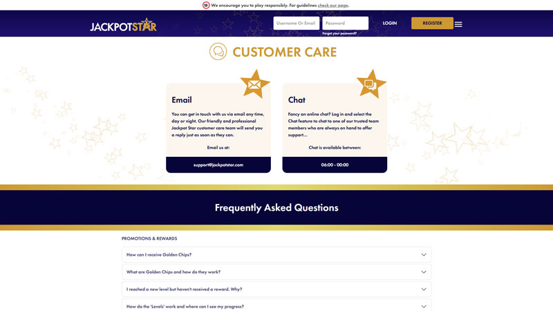 jackpot-star support screenshot