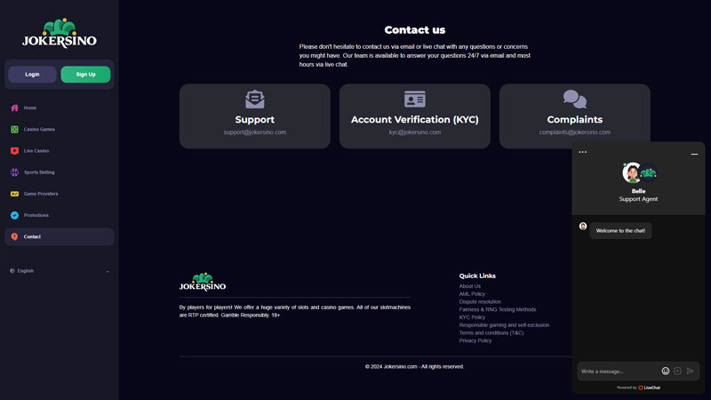 jokersino support screenshot