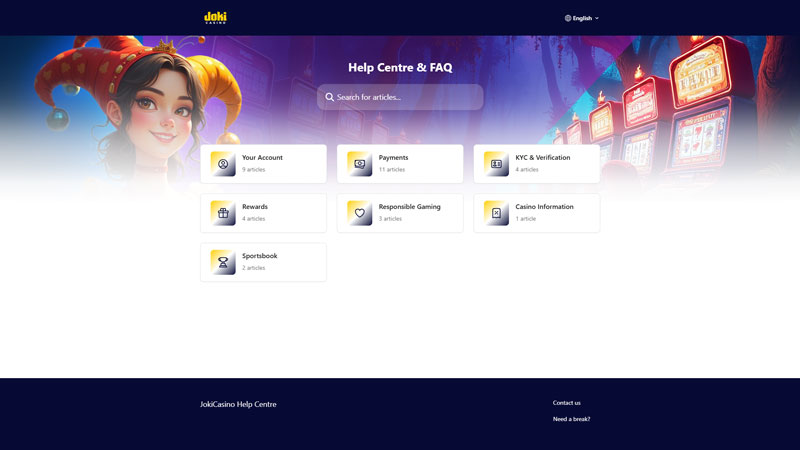 jokicasino support screenshot