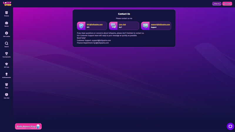 lolly-spins support screenshot