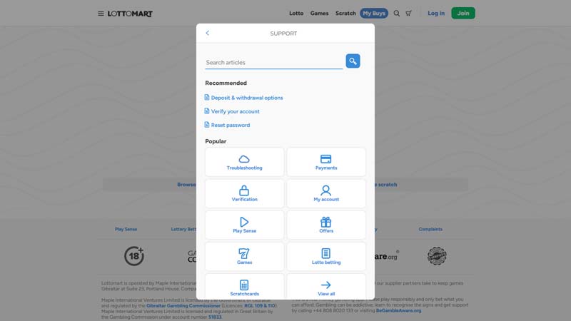 lottomart support screenshot