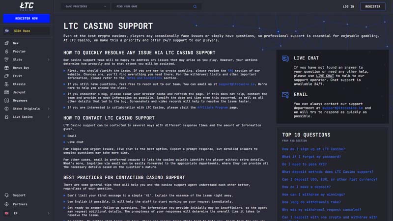 ltc-casino support screenshot