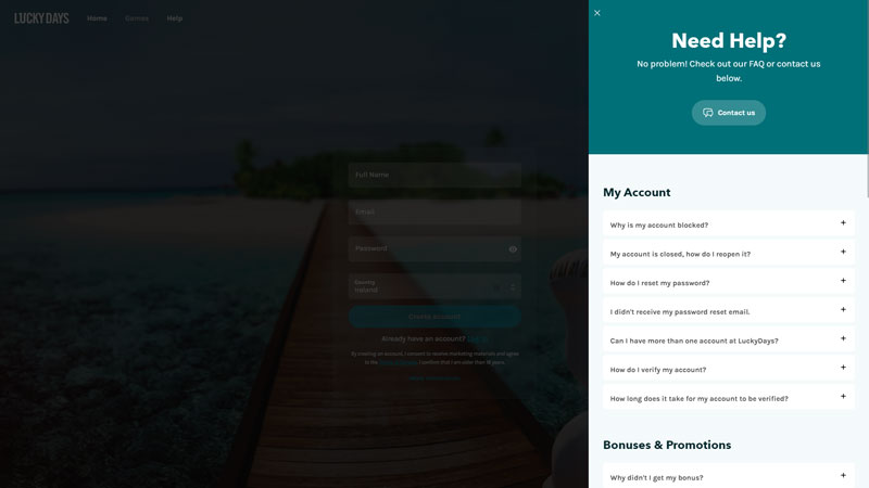 lucky-days-casino support screenshot