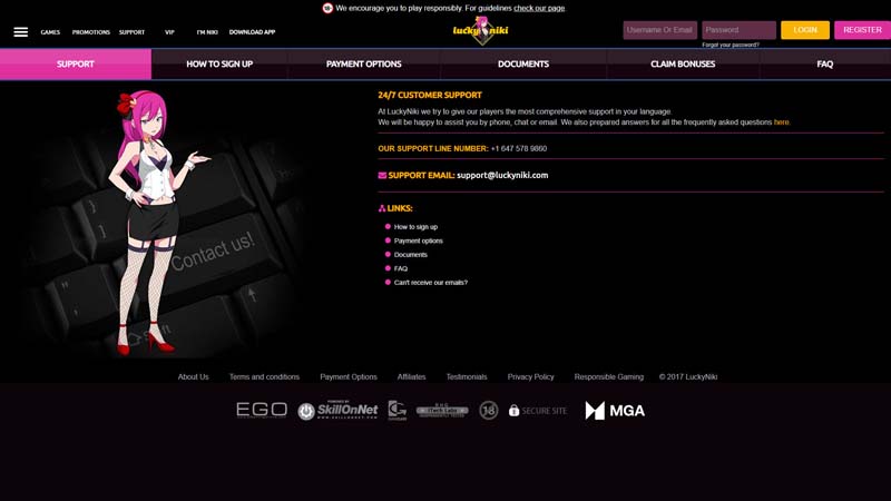 lucky-niki-casino support screenshot