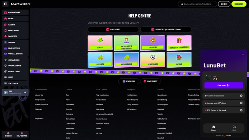 lunubet support screenshot
