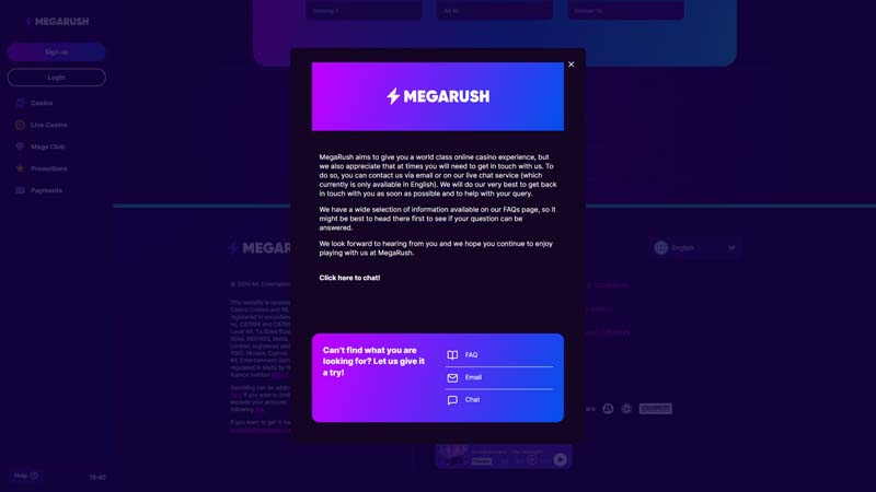 megarush support screenshot