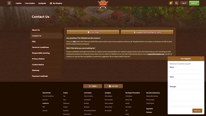 myempire support screenshot