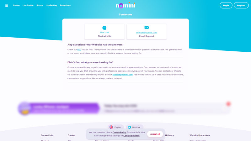 nomini support screenshot