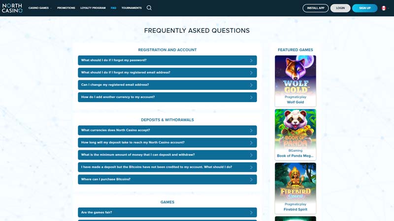 north-casino support screenshot