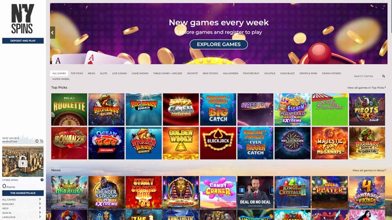 nyspins-casino lobby screenshot