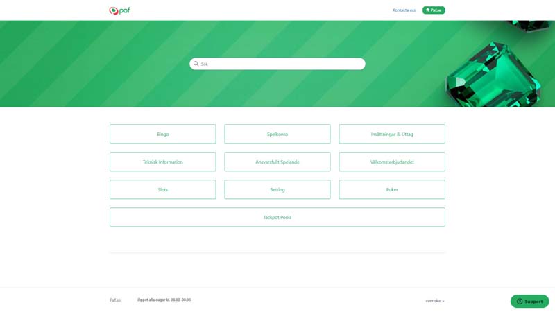 paf-casino support screenshot